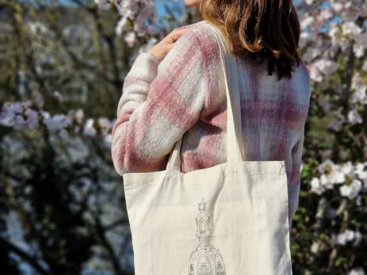 Tour lu imprimée sur tote bag en coton. Souvenir touristique d'une balade sur la ligne verte ou du voyage à Nantes. Création nantaise